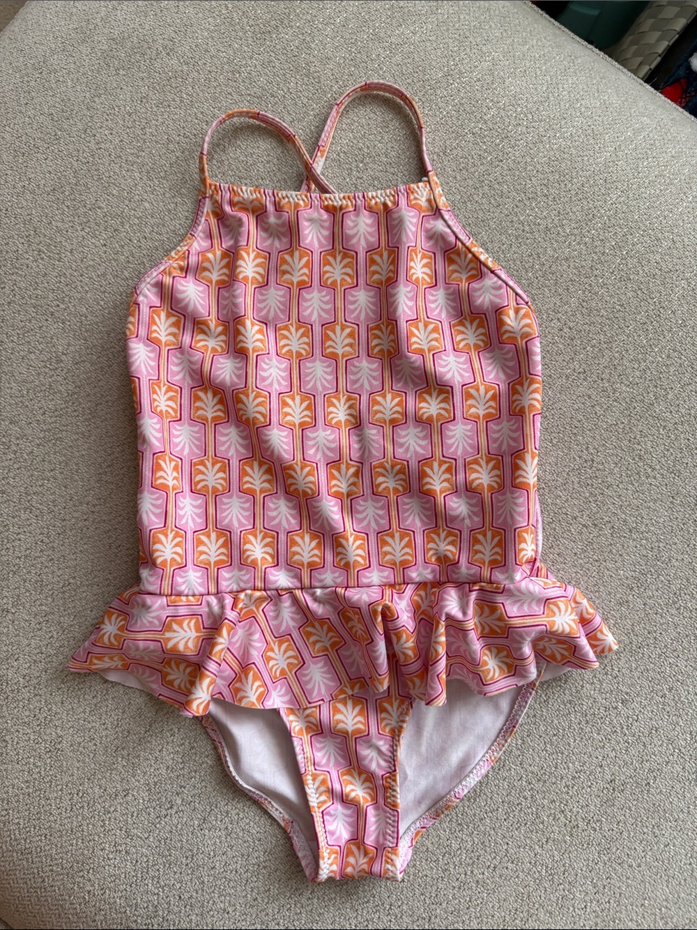 Zara Pink and Orange Patterned Ruffle One-Piece Swimsuit
